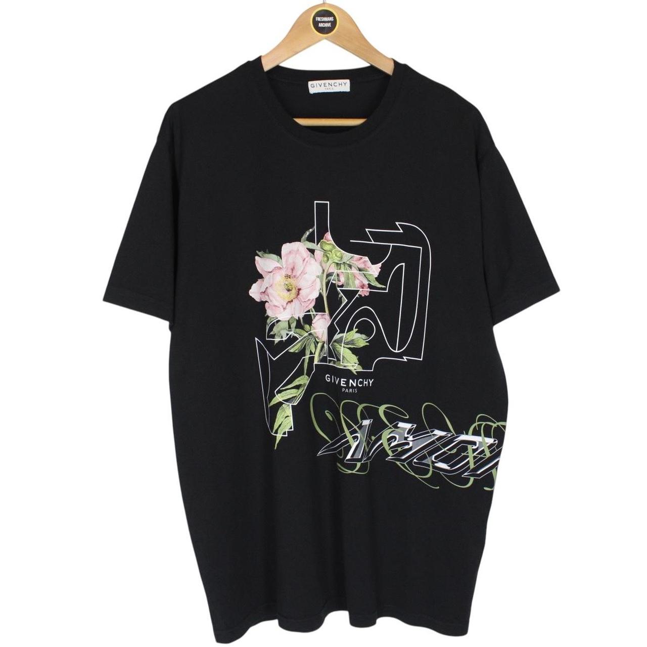 Givenchy Paris Black and Multicoloured Floral Print Short Sleeve Cotton T-Shirt