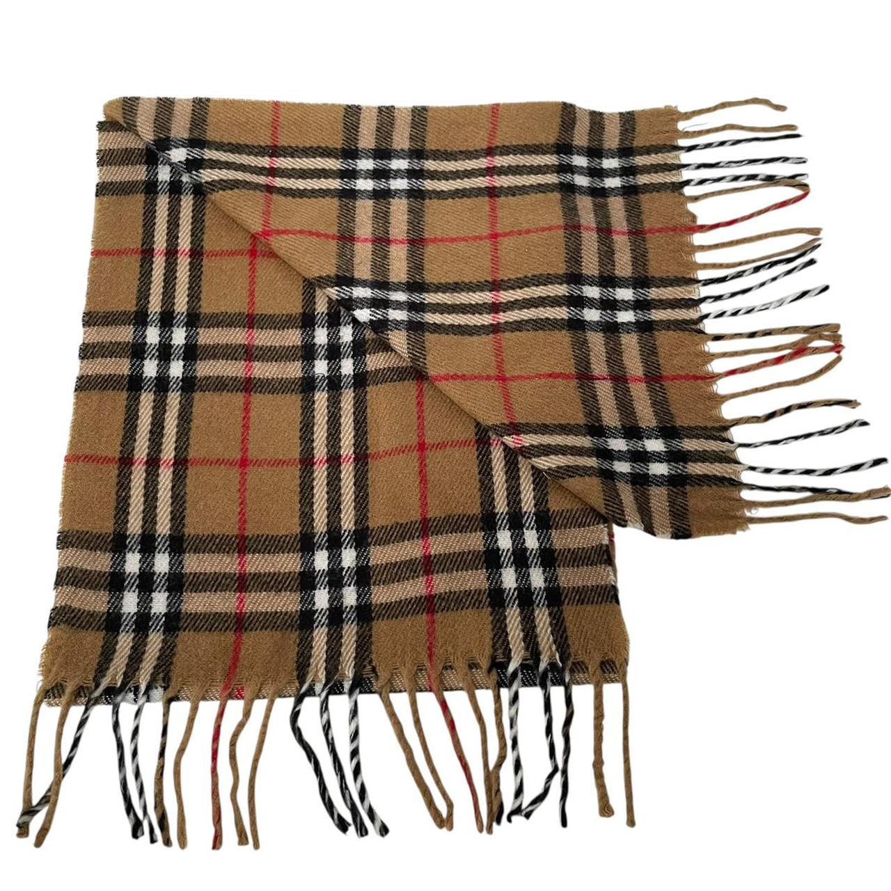 Vintage 90s Burberry Tan Brown Nova Check Lambswool Scarf