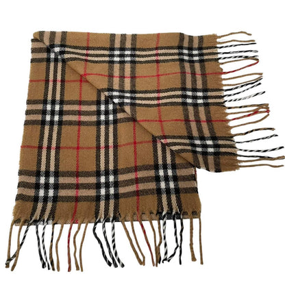 Vintage 90s Burberry Tan Brown Nova Check Lambswool Scarf