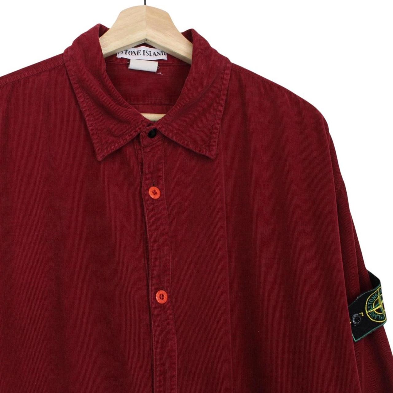Stone Island AW 1996 Red Long Sleeve Green Edge Badge Corduroy Shirt