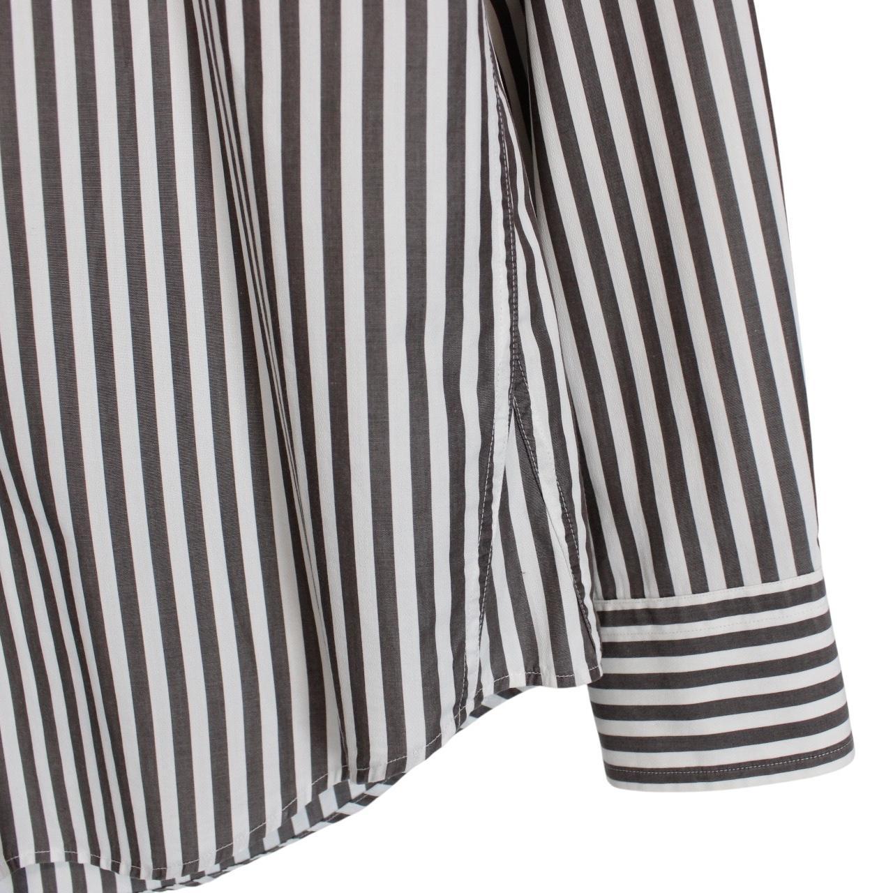 Hugo Boss Grey and White Striped Long Sleeve Cotton Shirt