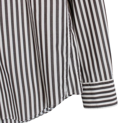 Hugo Boss Grey and White Striped Long Sleeve Cotton Shirt