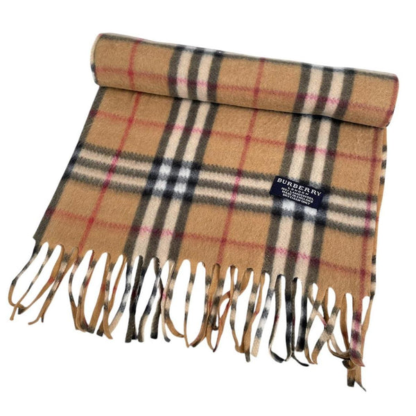 Vintage 90s Burberry Beige Nova Check Lambswool Scarf
