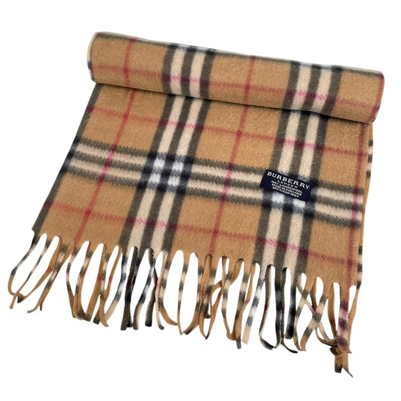 Vintage 90s Burberry Beige Nova Check Lambswool Scarf