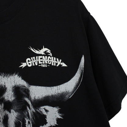 Givenchy Paris Black and White Tribal Taurus Print Short Sleeve Cotton T-Shirt