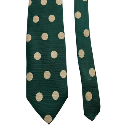 Abercrombie & Fitch cream and green silk tie with polka dot pattern.