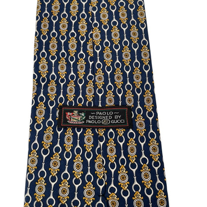 Vintage Paolo Gucci Navy Blue Horsebit Silk Tie