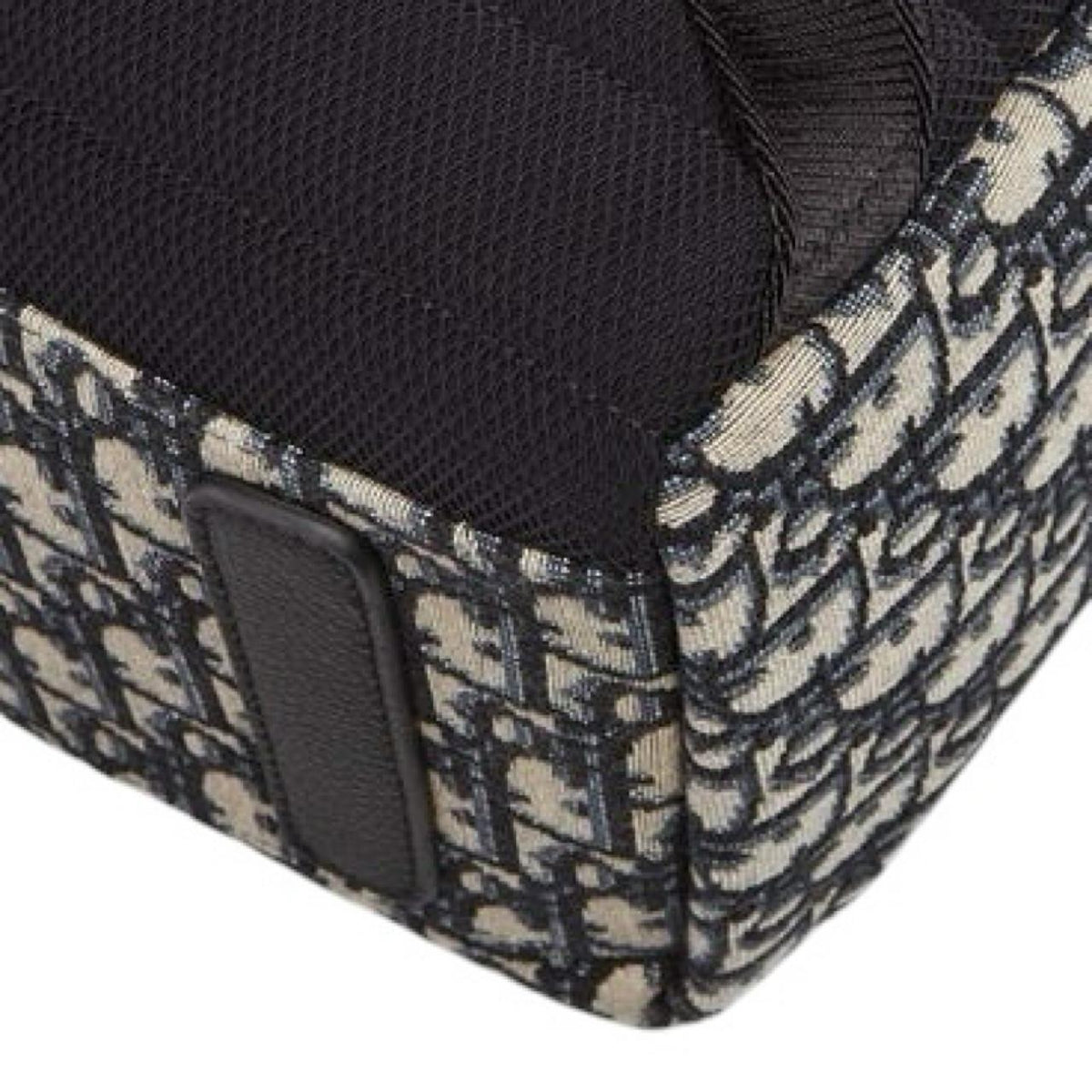 Dior beige and black oblique jacquard monogram rider backpack with logo pattern.