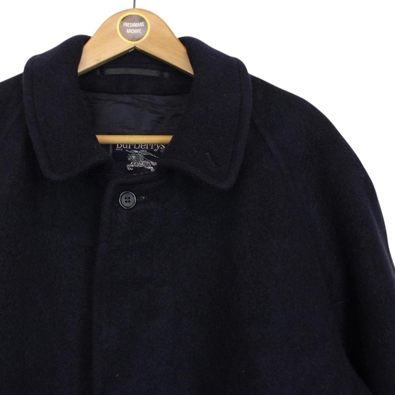 Vintage 90s Burberry Navy Blue Wool Overcoat