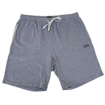 Hugo Boss blue jogger shorts with elastic waistband and logo detail.