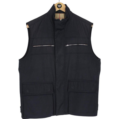 Burberry London Navy Blue Nova Check Nylon Full Zip Vest Jacket