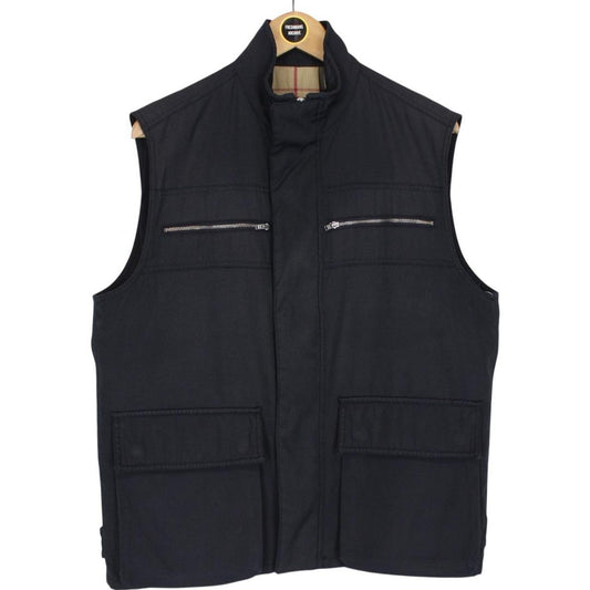 Burberry London Navy Blue Nova Check Nylon Full Zip Vest Jacket