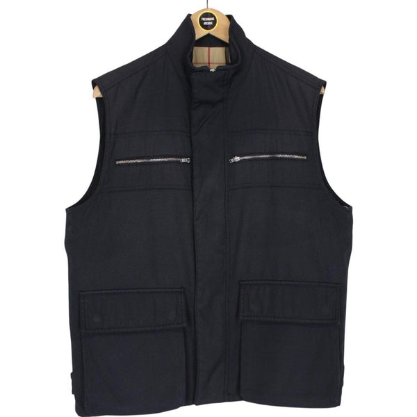 Burberry London Navy Blue Nova Check Nylon Full Zip Vest Jacket