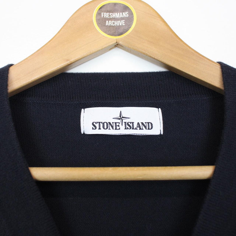 Stone Island SS 2021 Navy Blue Cotton Knit Cardigan Jumper