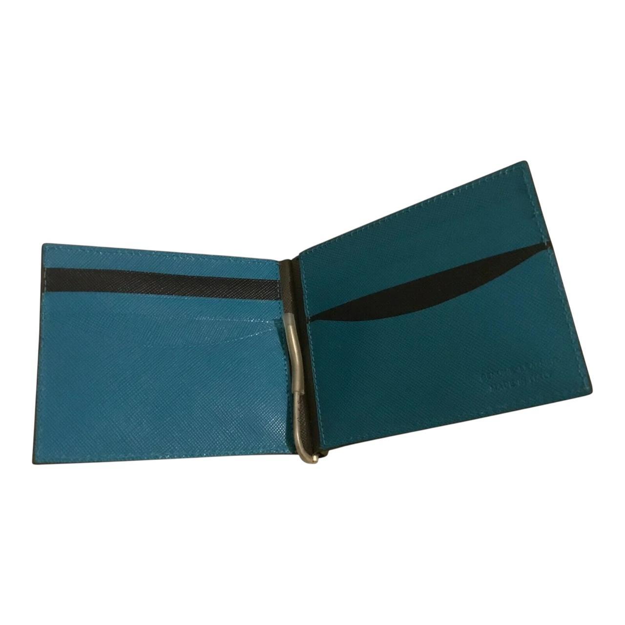 Paul Smith black and blue bifold wallet Saffiano leather with logo detail.