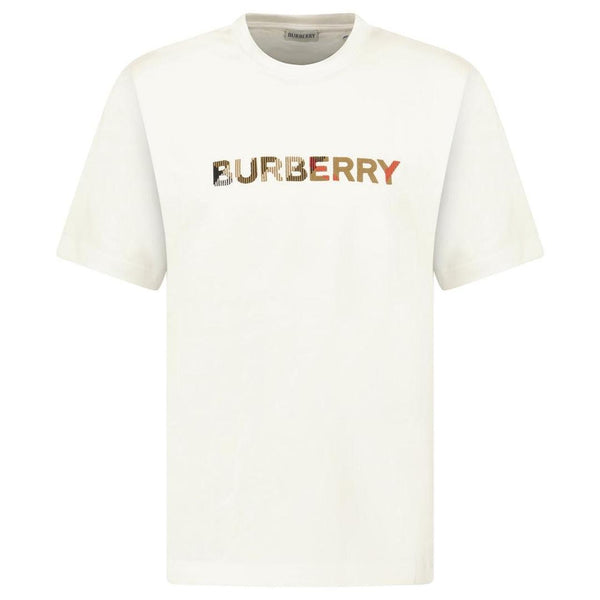 Burberry white pocket t-shirt with check logo embroidery on chest, cotton material.