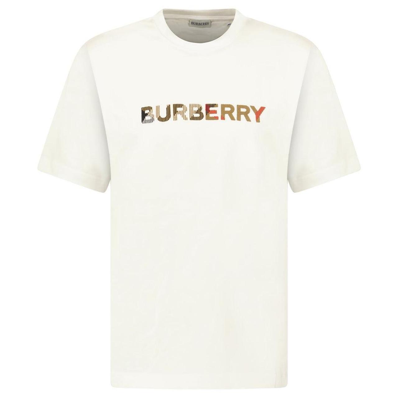 Burberry white pocket t-shirt with check logo embroidery on chest, cotton material.