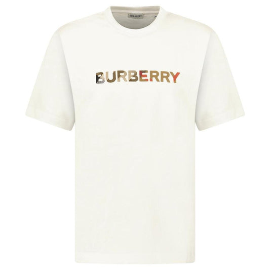 Burberry white pocket t-shirt with check logo embroidery on chest, cotton material.