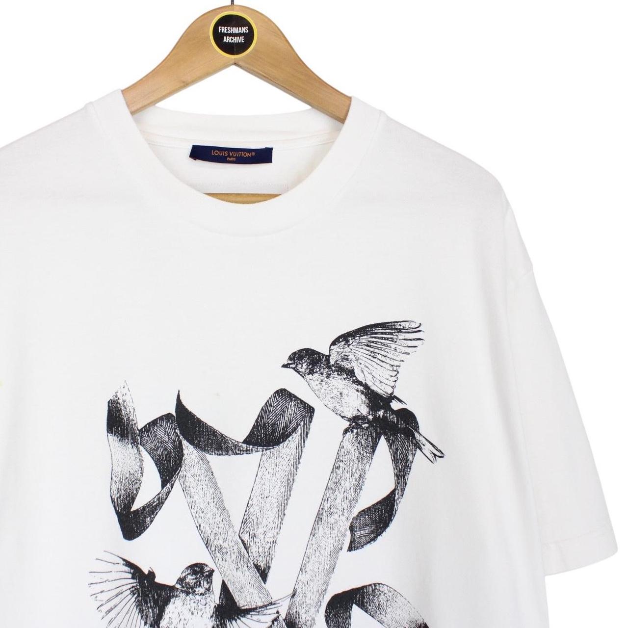 Louis Vuitton LV White Birds Print Short Sleeve Cotton T-Shirt