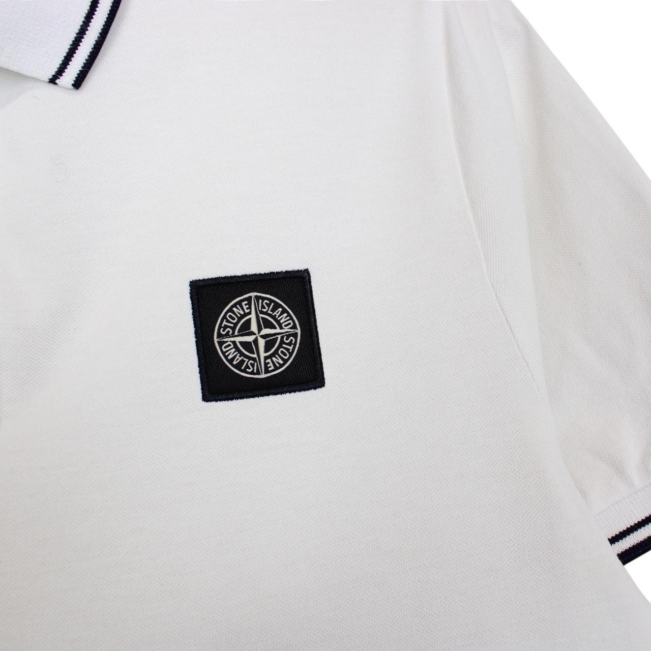 Stone Island White Short Sleeve Compass Cotton Polo Shirt