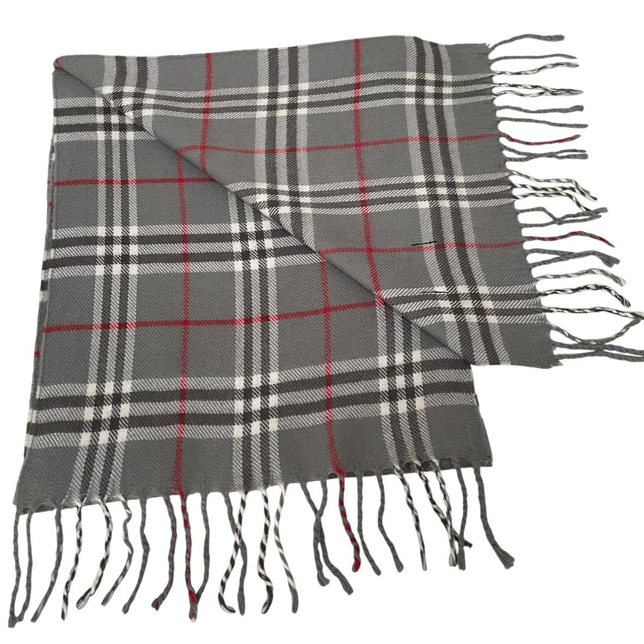 Vintage 90s Burberry Grey Nova Check Lambswool Scarf