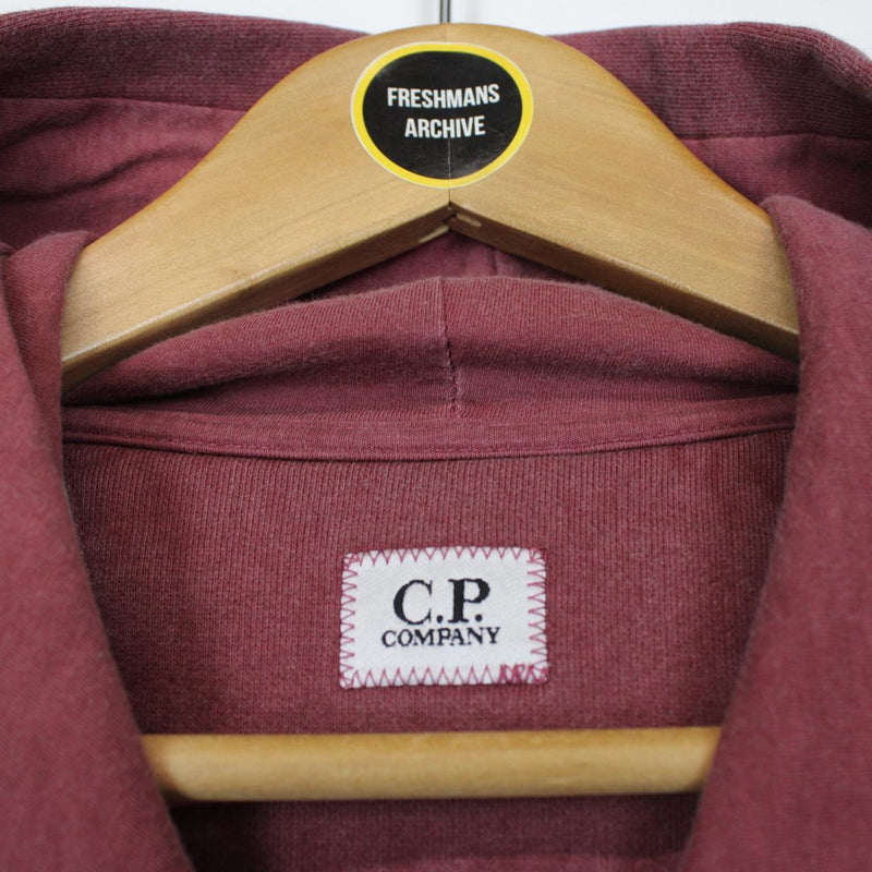 CP Company Burgundy Cotton Logo Stripe Hoodie Jumper