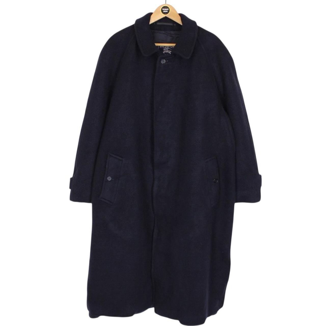 Vintage 90s Burberry Navy Blue Wool Overcoat