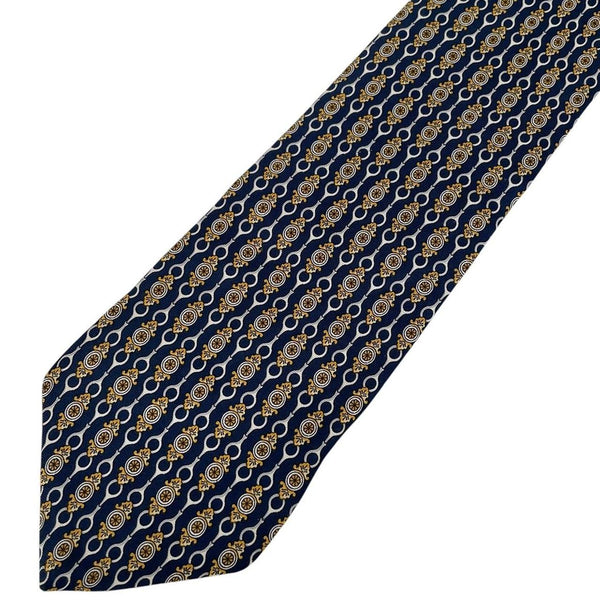 Vintage Paolo Gucci Navy Blue Horsebit Silk Tie