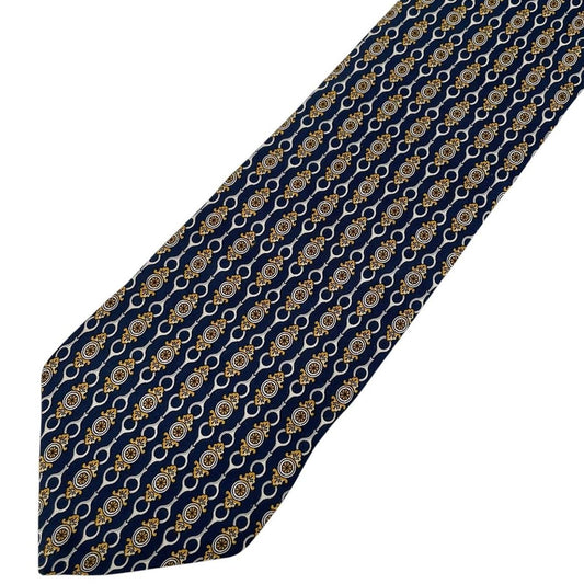 Vintage Paolo Gucci Navy Blue Horsebit Silk Tie
