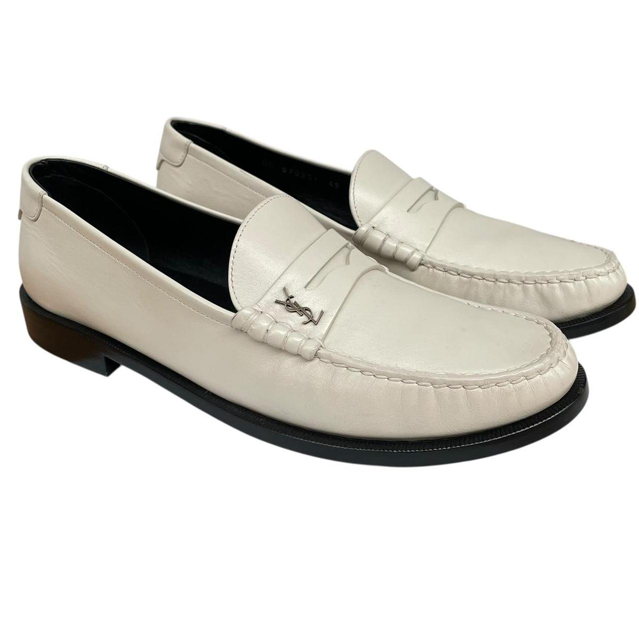 Saint Laurent Pearl Belfagor Leather Penny Moccasin Loafers