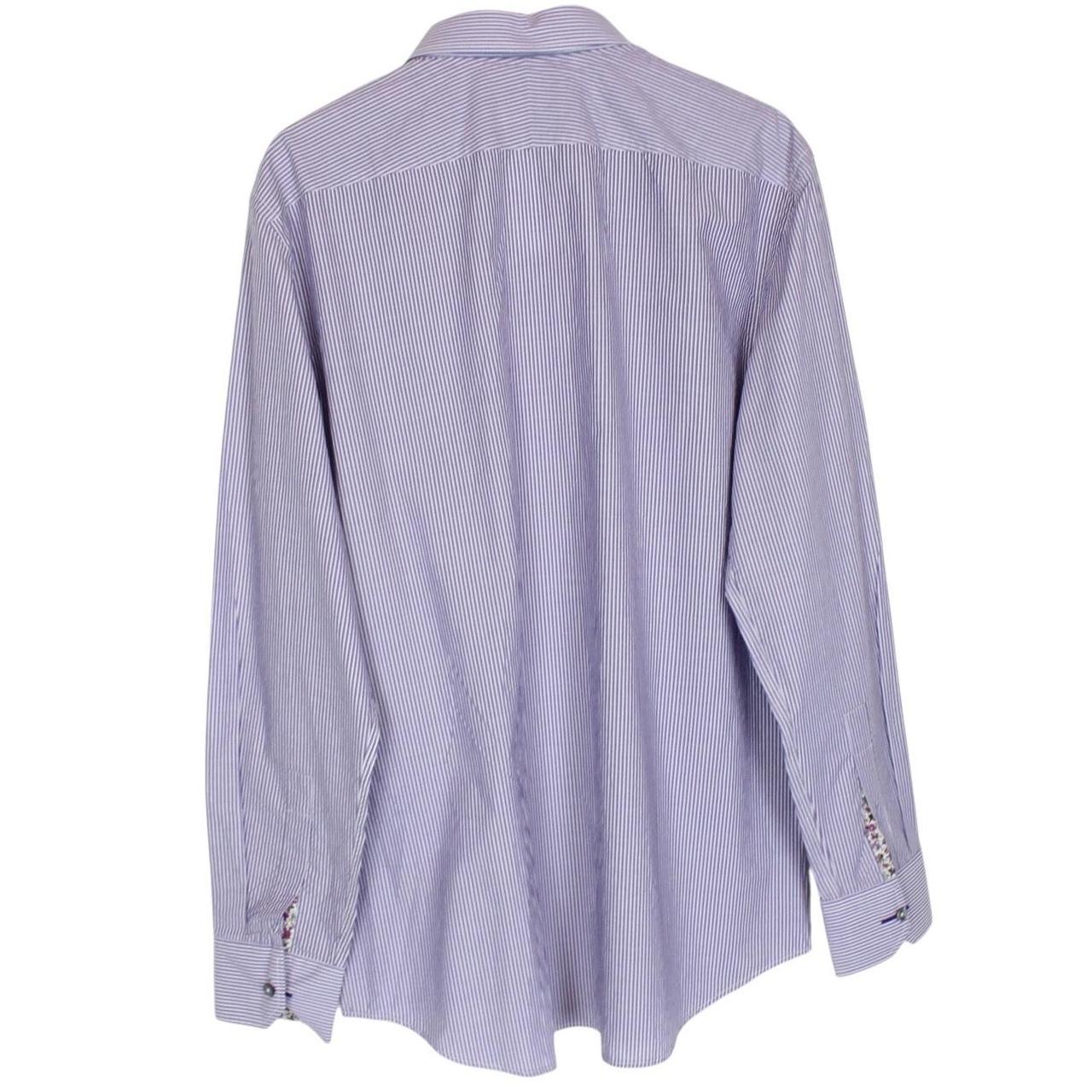 Paul Smith purple and white striped long sleeve cotton shirt with tags attached.