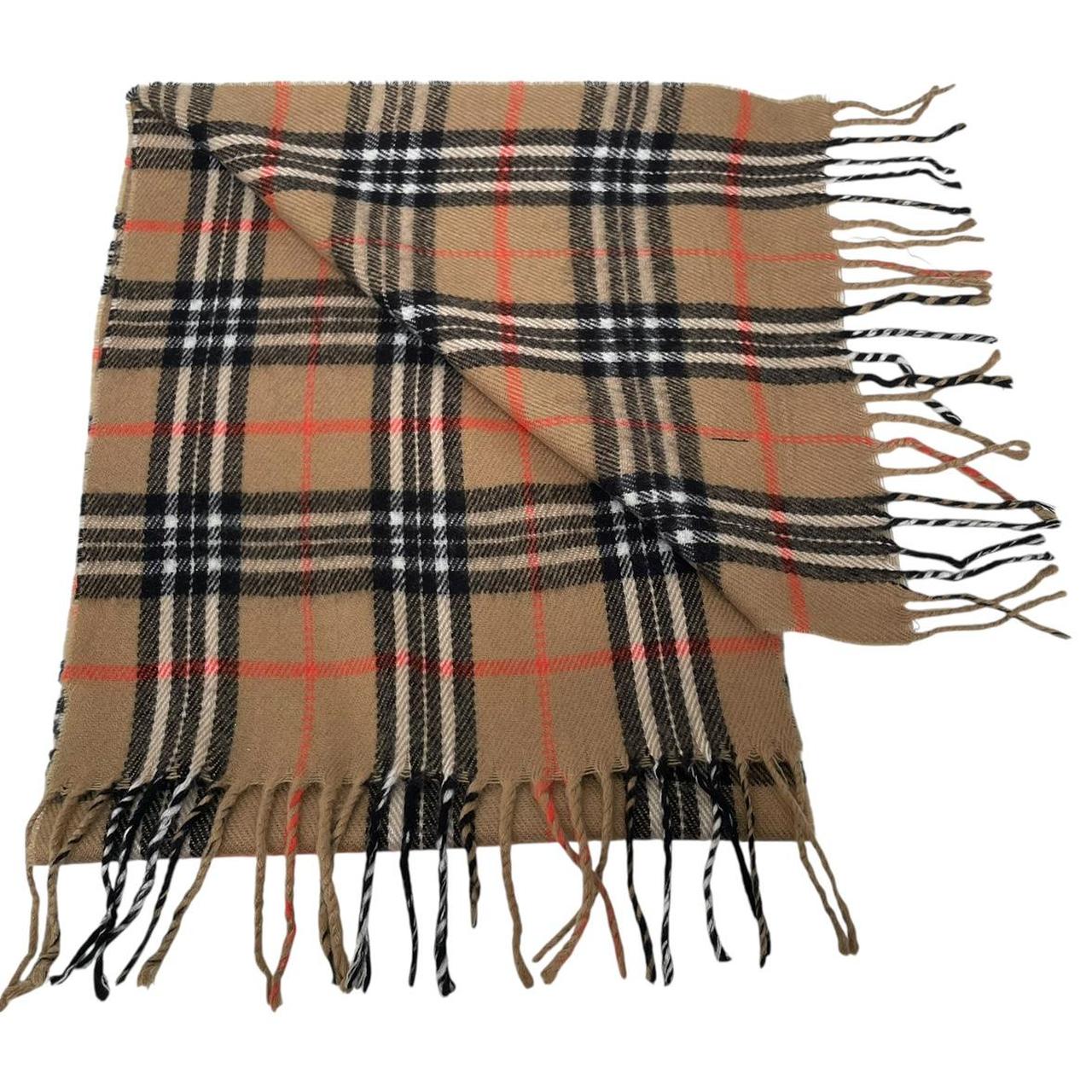 Vintage 90s Burberry Tan Brown Nova Check Lambswool Scarf