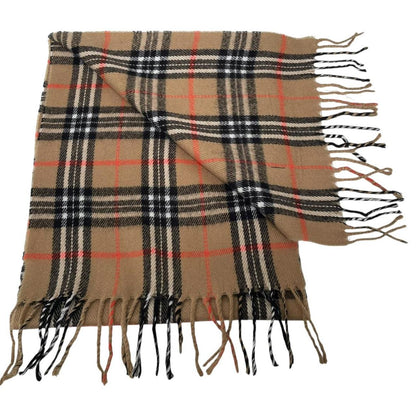 Vintage 90s Burberry Tan Brown Nova Check Lambswool Scarf