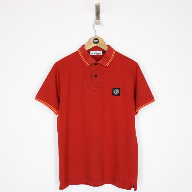 Stone Island Red and Orange Short Sleeve Compass Polo Shirt