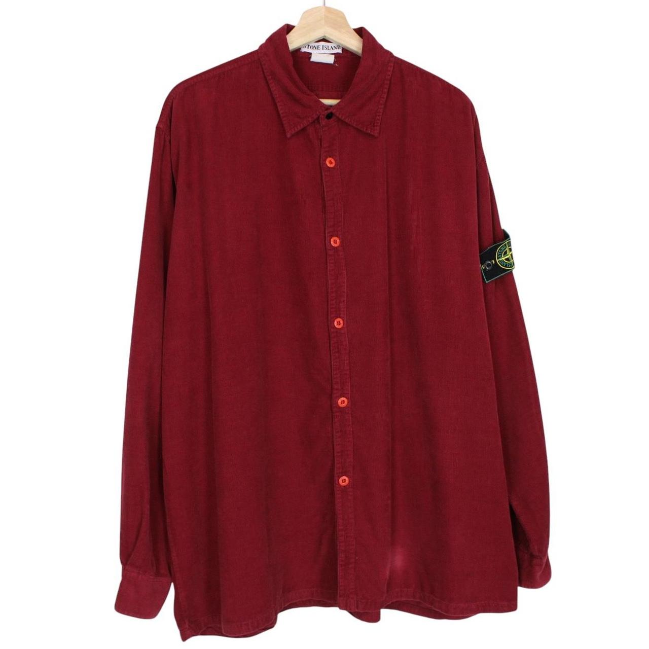 Stone Island AW 1996 Red Long Sleeve Green Edge Badge Corduroy Shirt