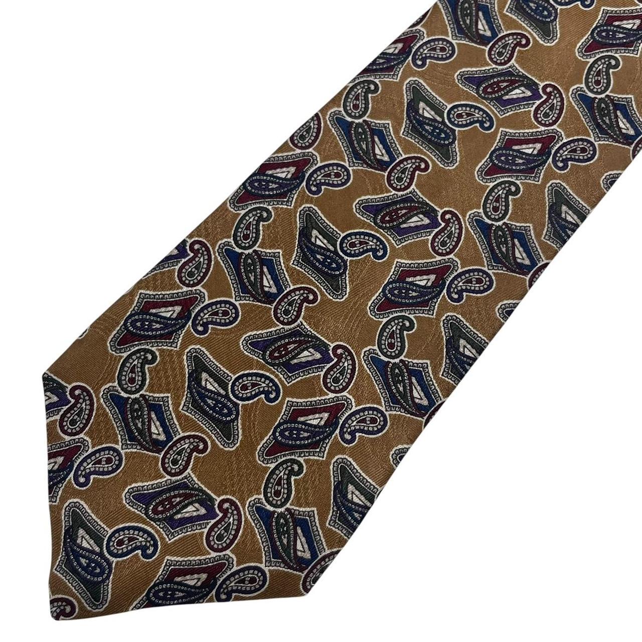 Christian Dior brown silk tie with abstract print and vintage design.