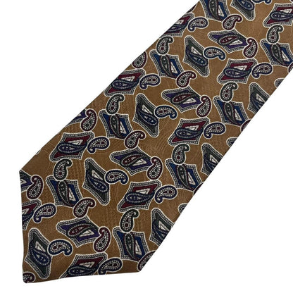 Christian Dior brown silk tie with abstract print and vintage design.