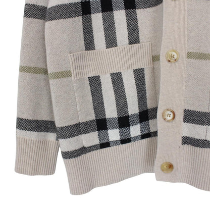 Burberry Beige Nova Check Cashmere Wool Knit Cardigan Jumper