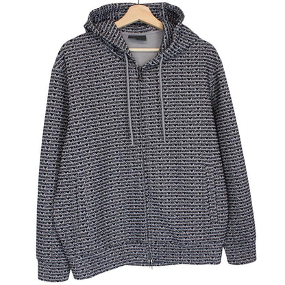 Emporio Armani black and grey hoodie with full zip and logo print design.