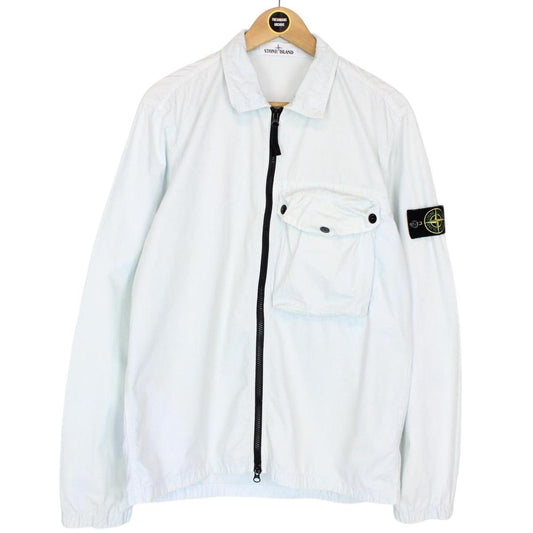 Stone Island SS 2021 Pale Blue Full Zip Cotton Overshirt Jacket