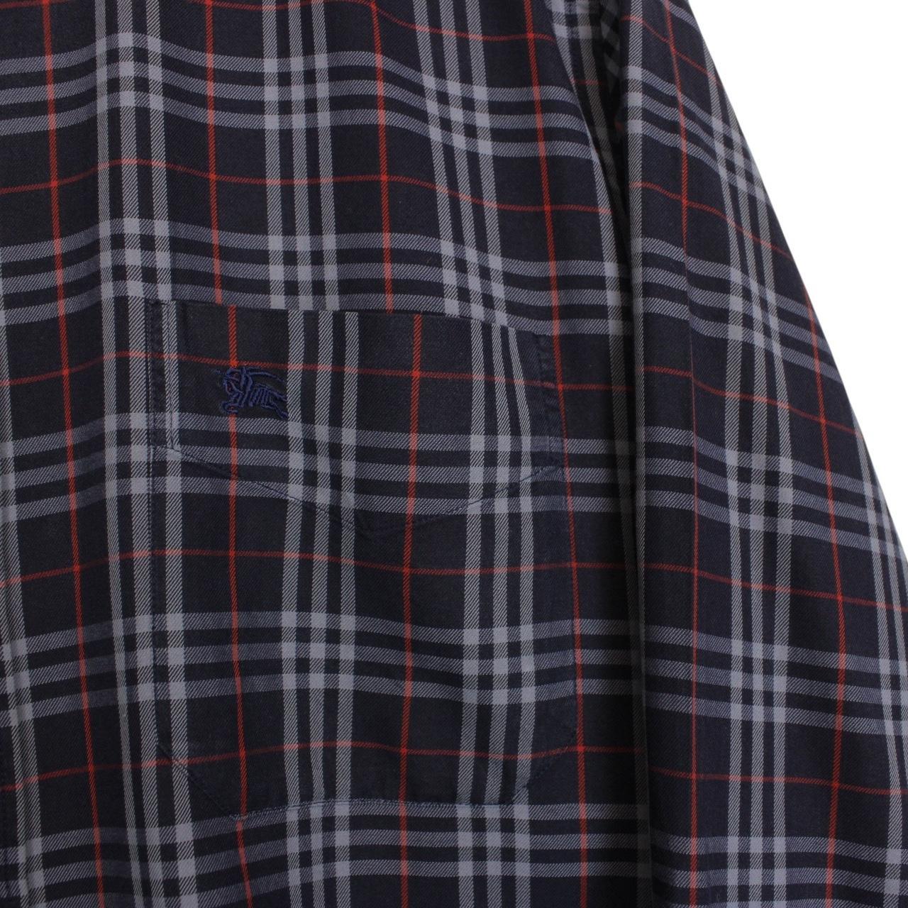 Vintage 90s Burberry Navy Blue Nova Check Long Sleeve Cotton Shirt