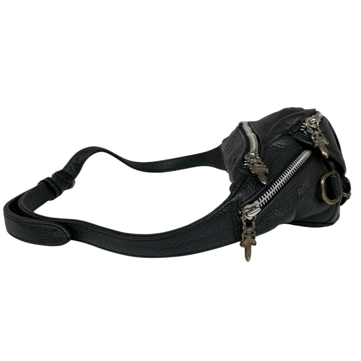 Chrome Hearts black fanny pack grained calfskin with logo detail and original dust bag.