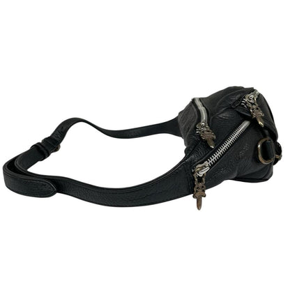Chrome Hearts black fanny pack grained calfskin with logo detail and original dust bag.