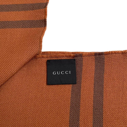 Gucci Orange and Brown GG Monogram Frayed Wool Scarf