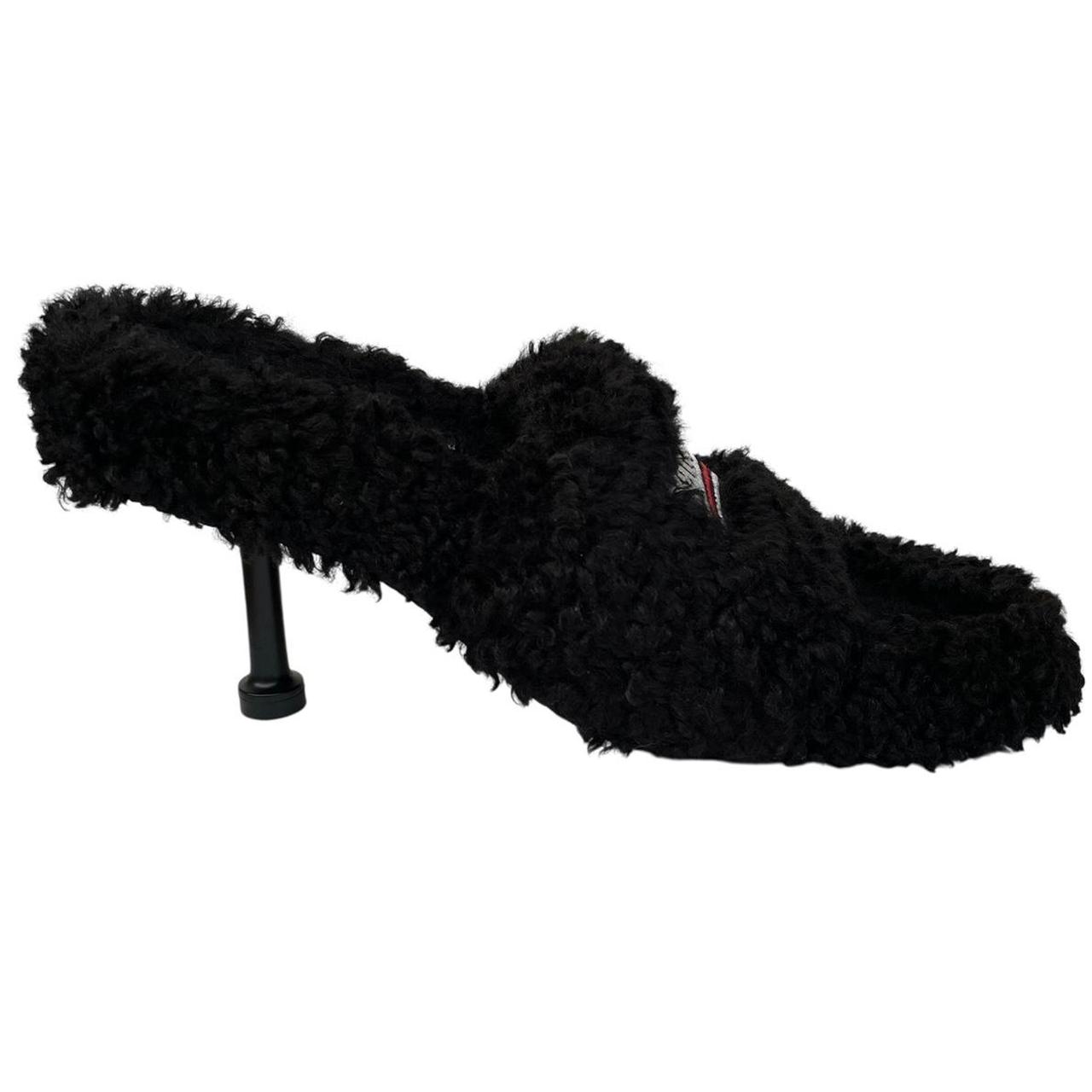 Balenciaga Black Faux Fur Furry High Heels Slides