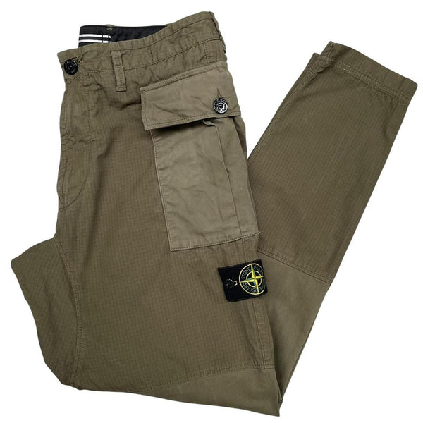 Stone Island AW 2019 Khaki Green RE-T Fit Ripstop Cargo Trousers