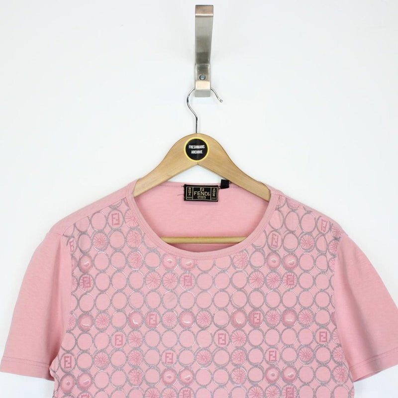 Vintage 90s Fendi Pink Zucca Monogram Short Sleeve Top