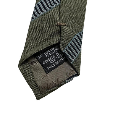 Armani green linen/silk blend tie with subtle sheen and elegant texture.