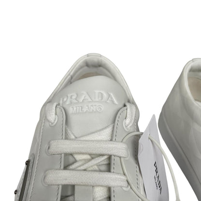 Prada white trainers Re-Nylon and brushed leather with logo detail and dust bags.
