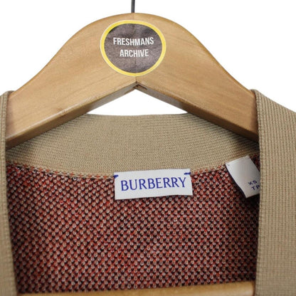 Burberry Tan Brown Mohair Wool Knit Nova Check Cardigan Jumper
